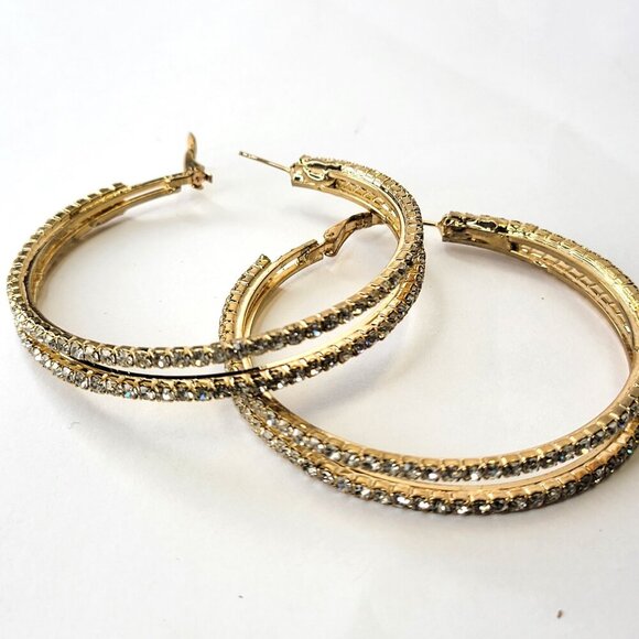 Double Hoop Earrings with Crystals - Picture 5 of 7